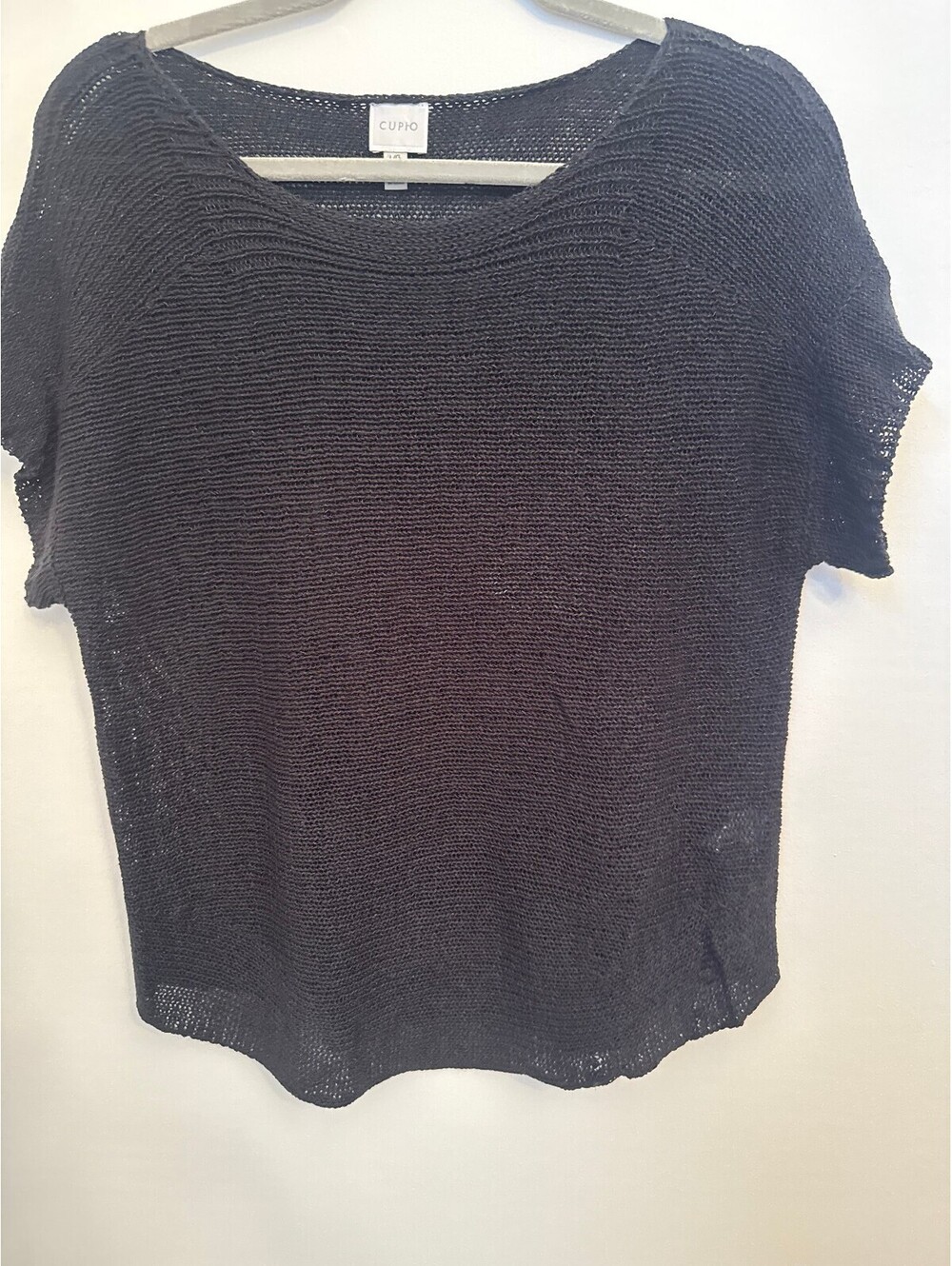 Cupio Black Open Knit Short Sleeve Sweater Top